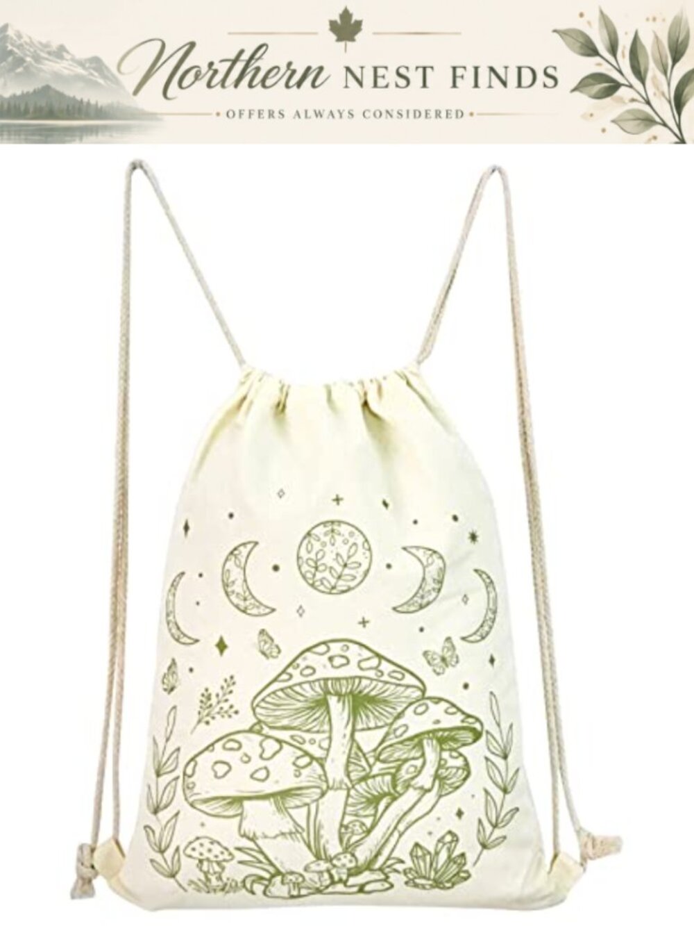 Cotton Canvas Drawstring Tote Bag Lightweight Foldable Reusable Beach Gym Bag